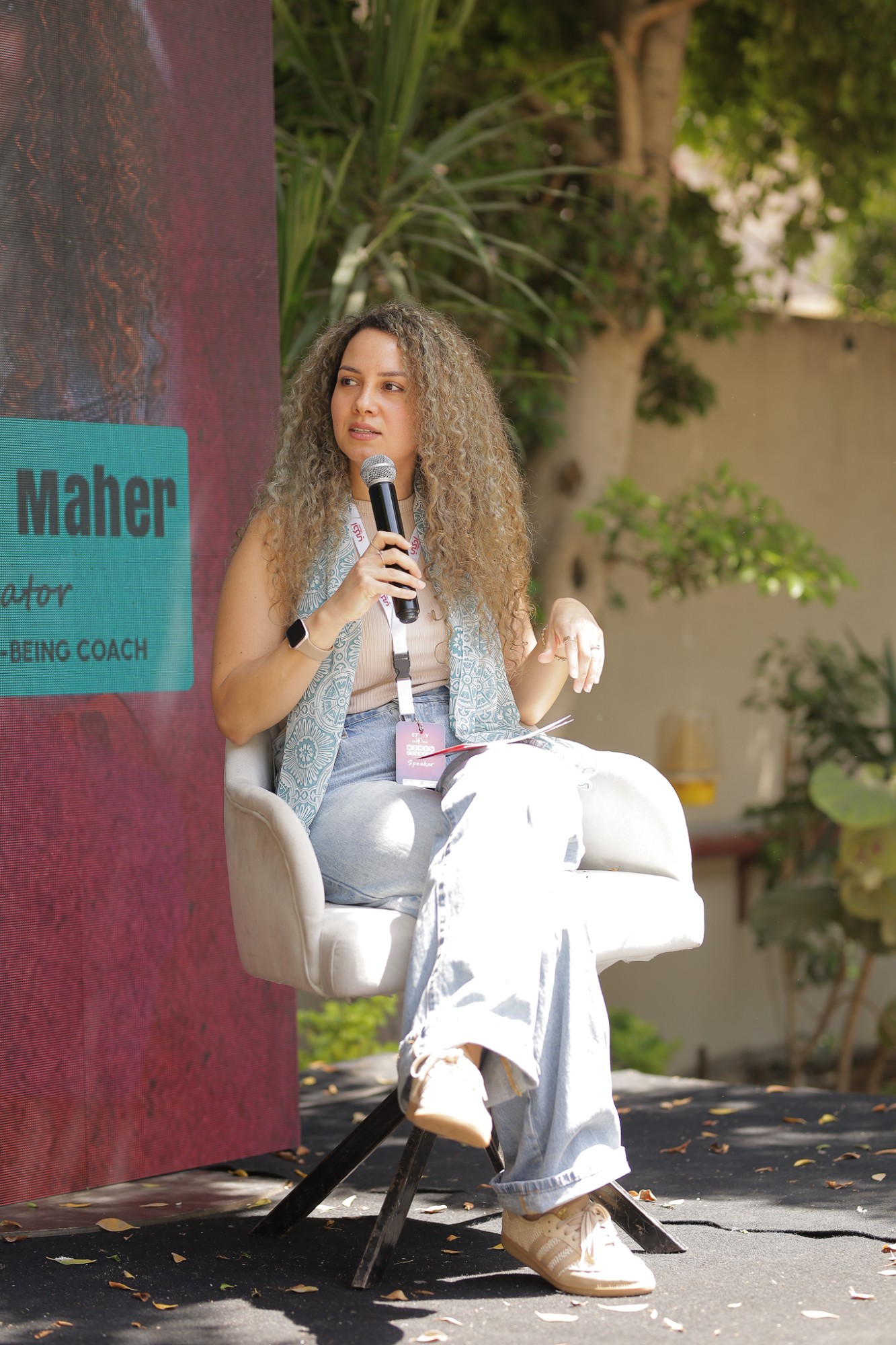 Nourhan Maher on a panel discussion outdoors
